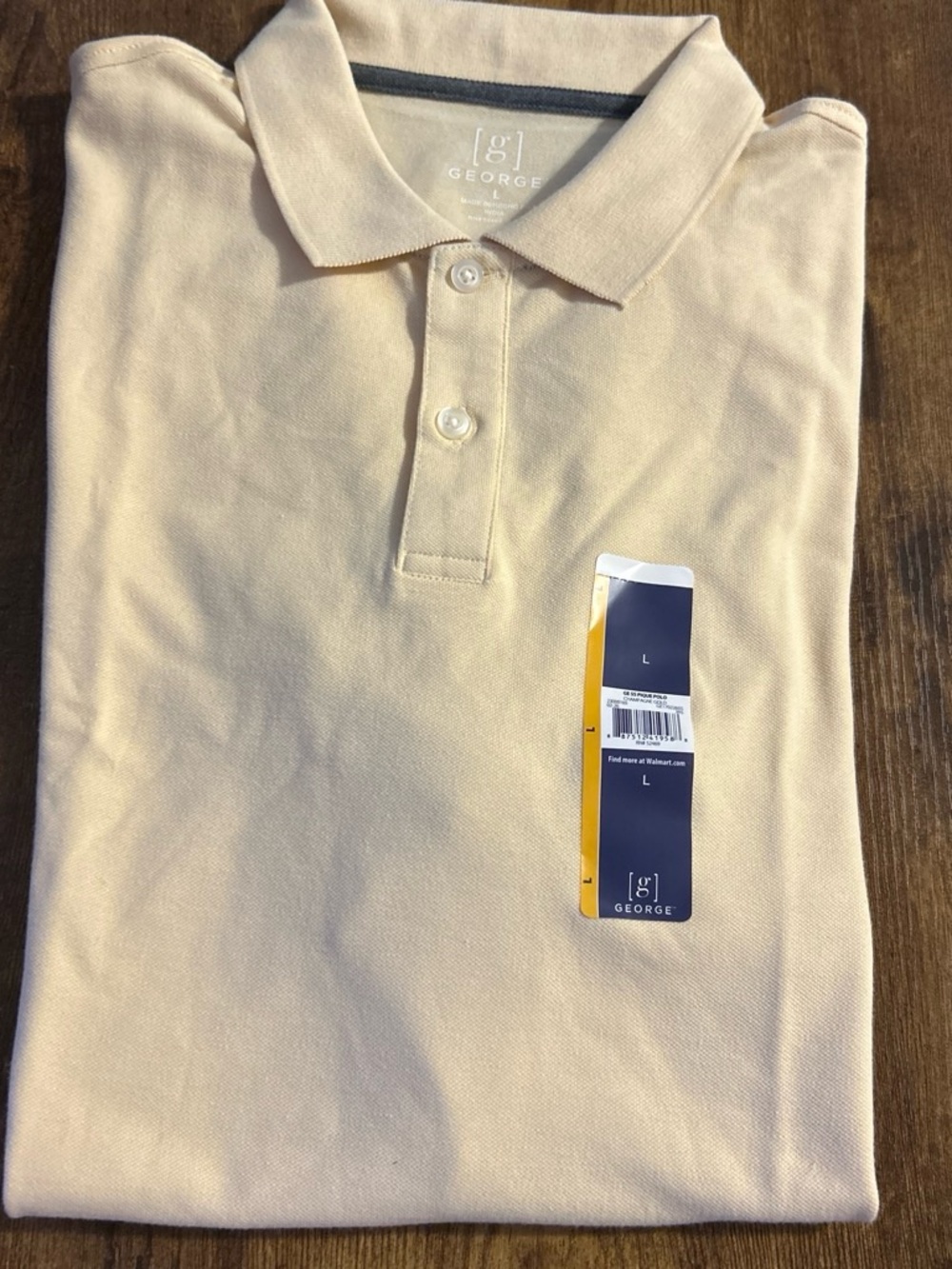 George Men’s Light Cream Polo Shirt with Two-Button Placket Size Large